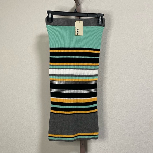 NWT UNIQ Ribbed Knit Multi Color Striped Pencil Skirt - Picture 1 of 4